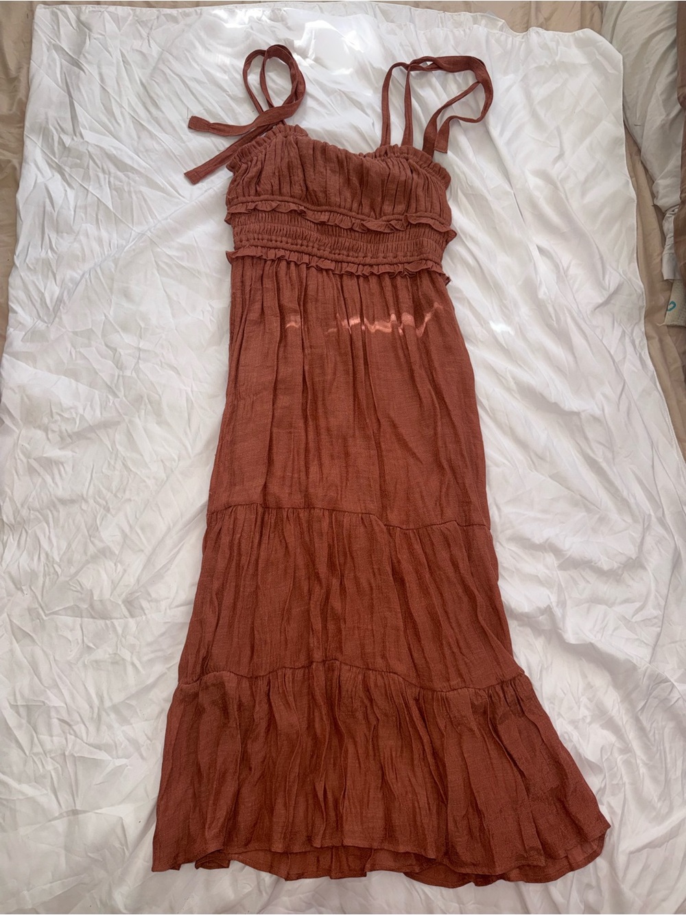 Women's Rust Tie-Shoulder Maxi Dress